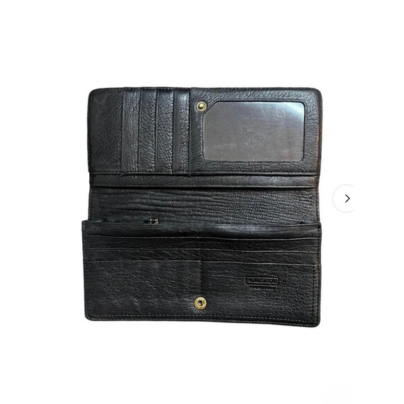 Nordstrom Handbags - Nordstrom Black Pebbled Genuine Leather Long Tri-Fold Wallet with ID Window